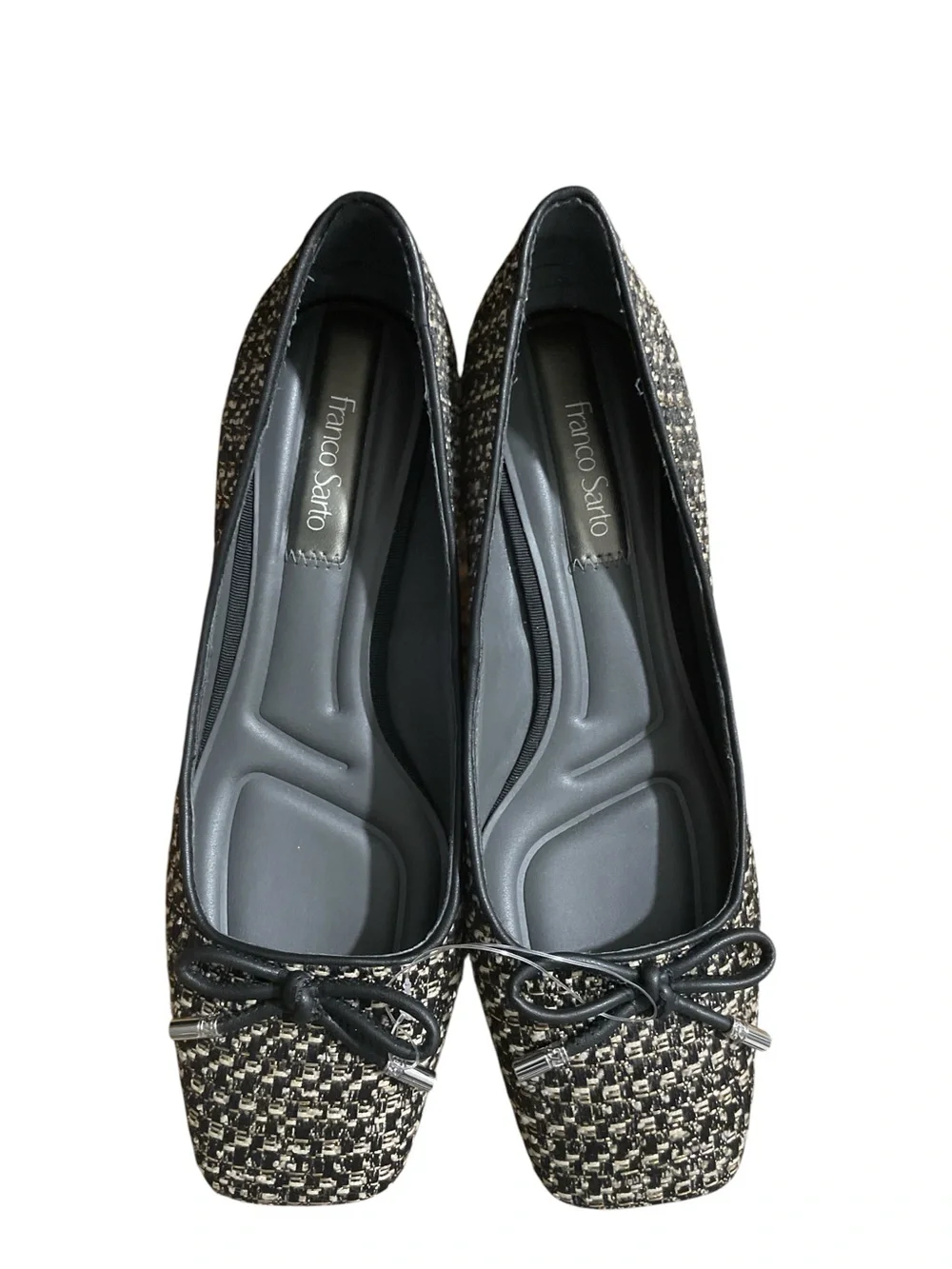 Franco Sarto Classic Black Tweed Block Heel Pump with Bow size 8 estimated
